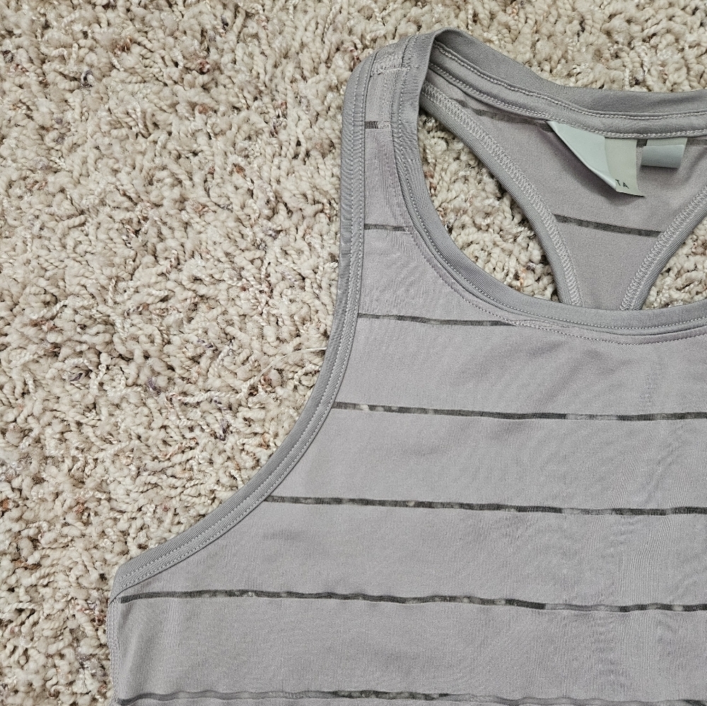 Woman's Athleta Stripe Mesh High Neck Chi Tank Gray - xxs, can fit larger - Picture 8 of 13